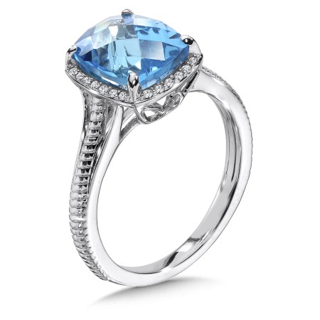 Blue Topaz and Diamond Ring in 14k White Gold - CGR001W-DBT - Valina Fine Jewelry
