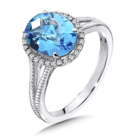 14k White Gold Blue Topaz and Diamond Ring - CGR003W-DBT - Valina Fashion Jewelry