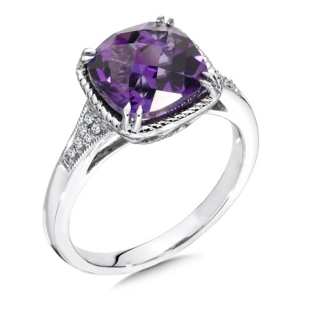 Amethyst and Diamond Ring in 14K White Gold