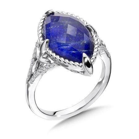 Lapis Fusion and Diamond Ring in 14K White Gold