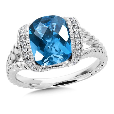 London Blue Topaz & Diamond Ring in 14K White Gold