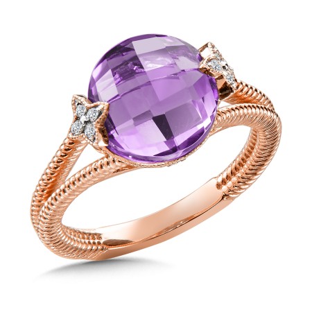 Amethyst & Diamond Ring in 14K Rose Gold