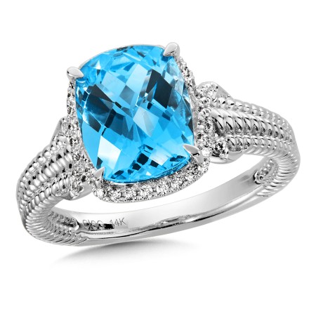 Blue Topaz & Diamond Ring in 14K White Gold 