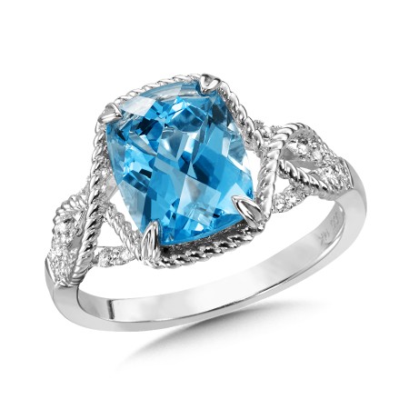 Blue Topaz & Diamond Ring in 14K White Gold 