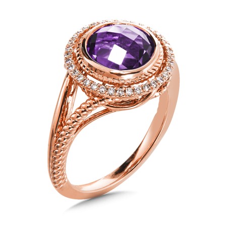 Amethyst & Diamond Ring in 14K Rose Gold