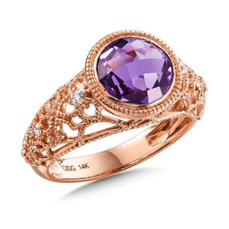 Amethyst & Diamond Ring in 14K Rose Gold