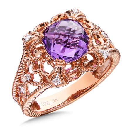 Amethyst & Diamond Ring in 14K Rose Gold