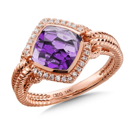 Amethyst & Diamond Ring in 14K Rose Gold