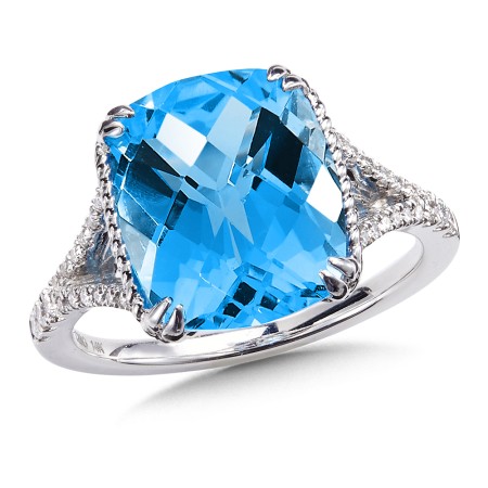 Blue Topaz & Diamond Statement Ring in 14K White Gold 
