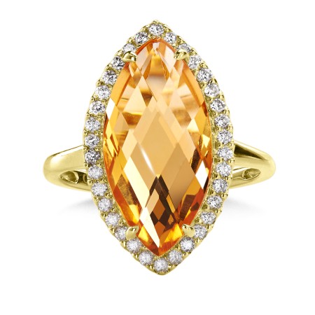 Marquise Citrine & Diamond Statement Ring in 14K Yellow Gold