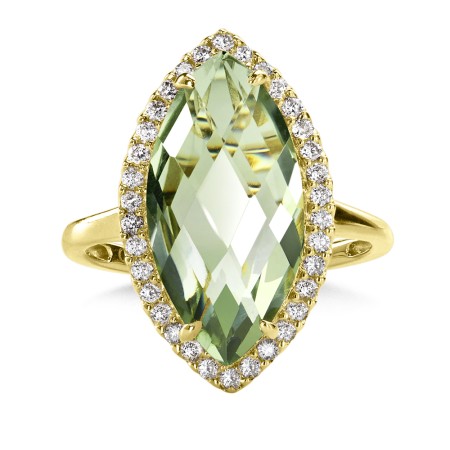 Marquise Green Amethyst & Diamond Statement Ring in 14K Yellow Gold