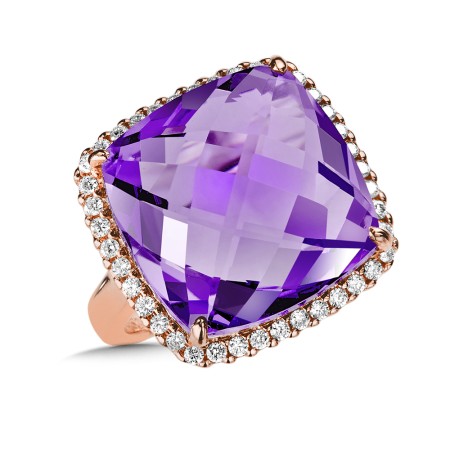 Amethyst & Diamond Statement Ring in 14K Rose Gold