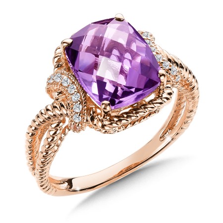 Amethyst and Diamond Ring in 14K Rose Gold