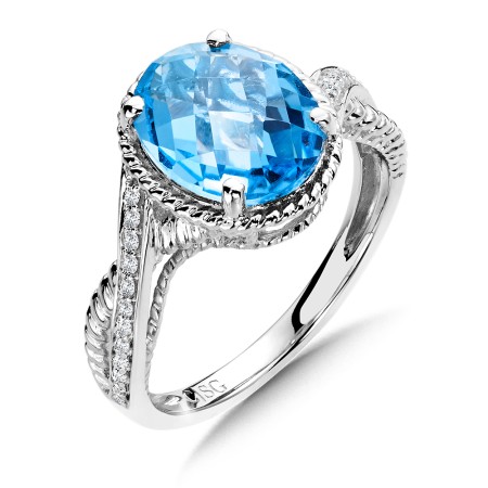 Blue Topaz and Diamond Ring in 14K White Gold