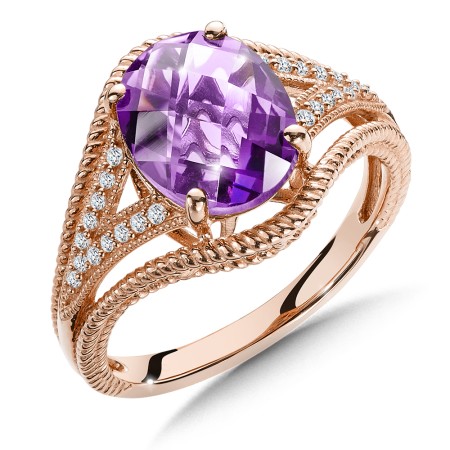 Amethyst and Diamond Ring in 14K Rose Gold