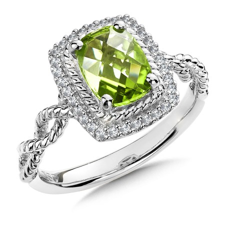 Peridot and Diamond Ring in 14K White Gold