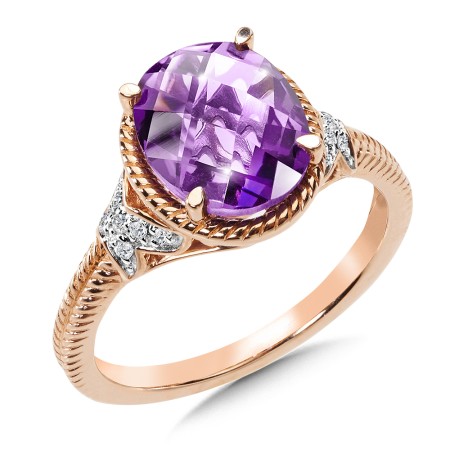 Amethyst and diamond ring in 14k rose gold.