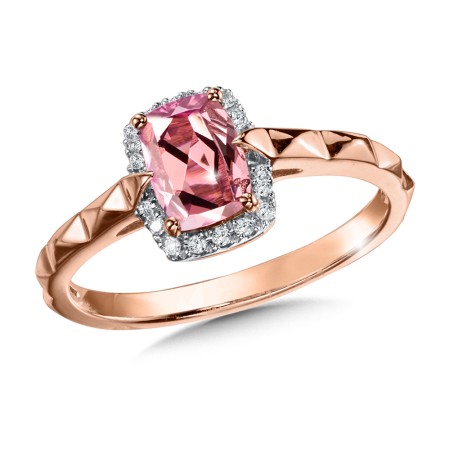 Pink tourmaline and diamond ring in 14k rose gold.