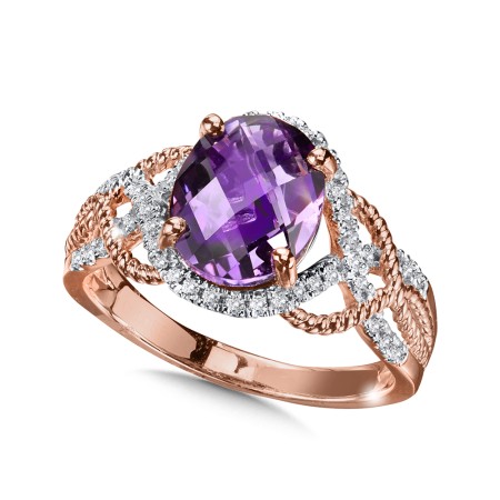 Diamond and amethyst ring set in 14k rose gold.