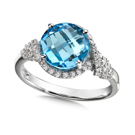 Diamond and Swiss blue topaz ring in 14k white gold.