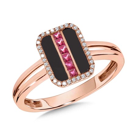 Channel-Set Princess-Cut Ruby & Flat-Cut Onyx Split Shank Ring