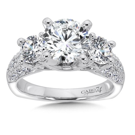 Round Diamond Three Stone Engagement Ring with Side Stones