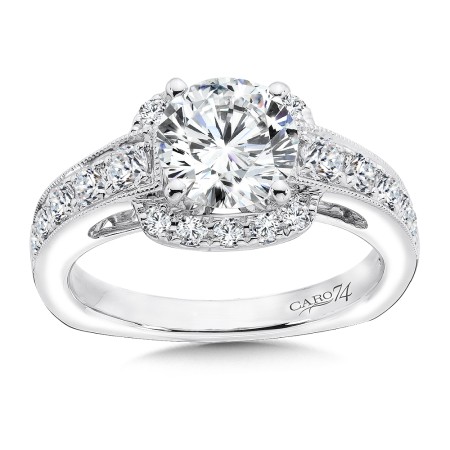 Inspired Vintage Collection Diamond Halo Engagement Ring with Side Stones
