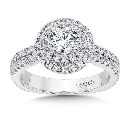 Luxury Collection Double Round Halo Engagement Ring with Side Stones