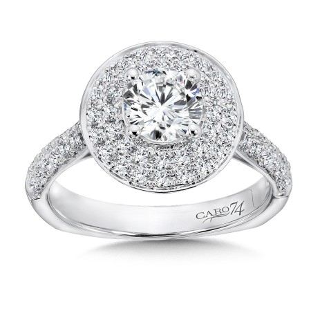 Round Double Halo Engagement Ring with Side Stones