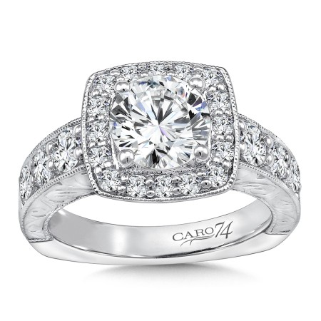 Halo Engagement Ring with Side Stones