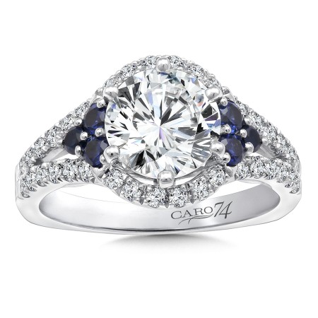Diamond and Blue Sapphire Engagement Ring