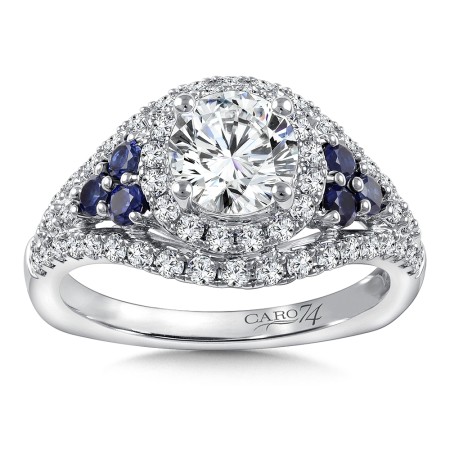 Diamond & Blue Sapphire Halo Engagement Ring