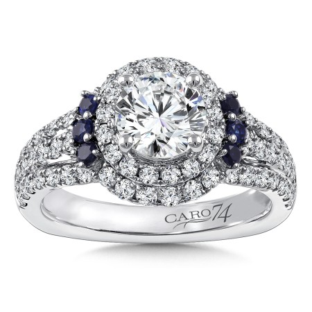 Diamond & Blue Sapphire Halo Engagement Ring