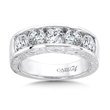 Channel-set Diamond Anniversary Band with Hand Engraving