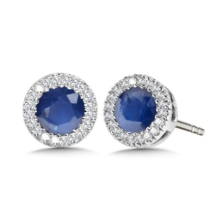 Sapphire & Diamond Halo Stud Earrings