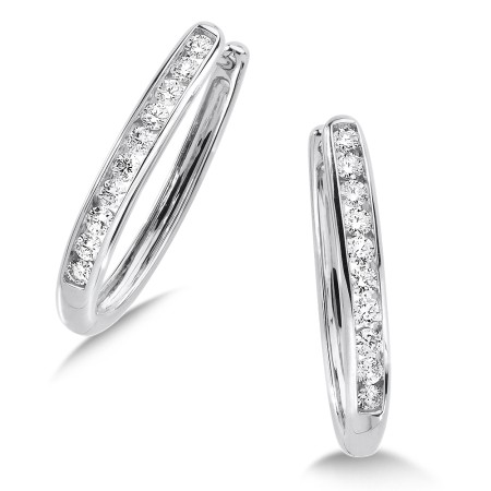 Channel set Diamond Oval Hoops in 14k White Gold
