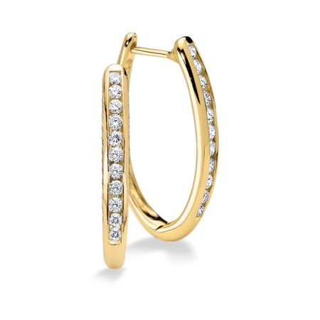 Channel set Diamond Oval Hoops in 14k Yellow Gold