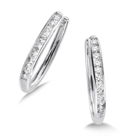 Channel set Diamond Oval Hoops in 14k White Gold (1/2 ct. tw.) HI/SI2-SI3