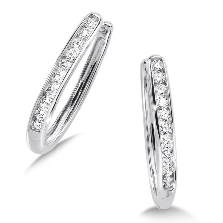 Channel set Diamond Oval Hoops in 14k White Gold (3/4 ct. tw.) HI/SI2-SI3