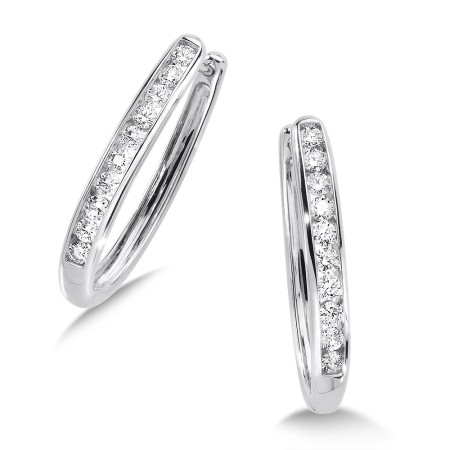 Channel set Diamond Oval Hoops in 14k White Gold (1 ct. tw.) HI/SI2-SI3