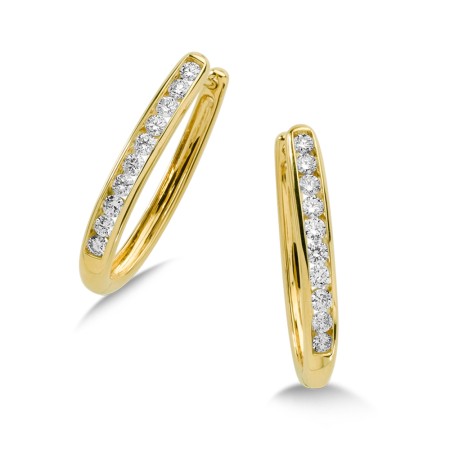Channel set Diamond Oval Hoops in 14k Yellow Gold (1 ct. tw.) HI/SI2-SI3