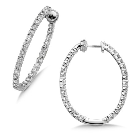 Pave set Diamond Oval Reflection Hoops in 14k White Gold (1 1/2 ct. tw.) JK/I1