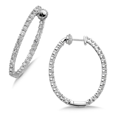 Pave set Diamond Oval Reflection Hoops in 14k White Gold (2ct. tw.) JK/I1