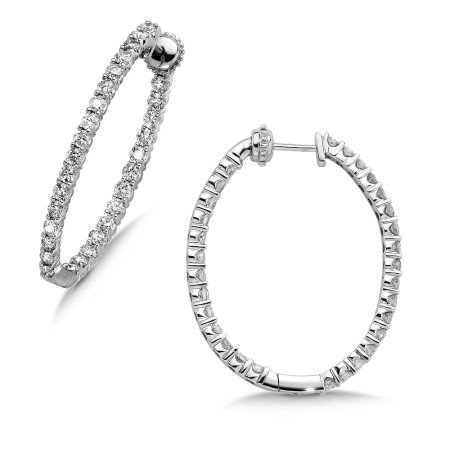 Pave set Diamond Oval Reflection Hoops in 14k White Gold (4ct. tw.) JK/I1