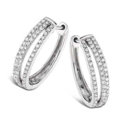 Pave Set set Diamond Triple Hoop Earrings in 14k White Gold (3/4 ct. tw.) HI/I1