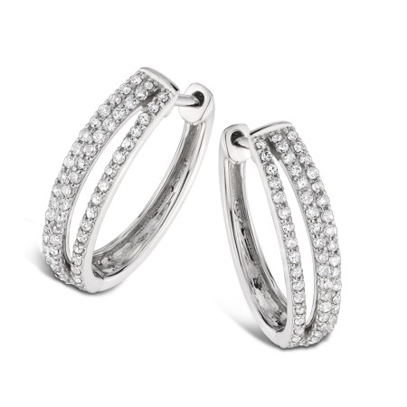 Pave Set set Diamond Triple Hoop Earrings in 14k White Gold (1ct. tw.) HI/I1