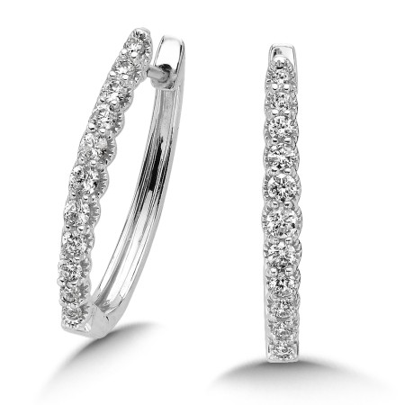 Pave set Diamond Oval Hoops in 14k White Gold