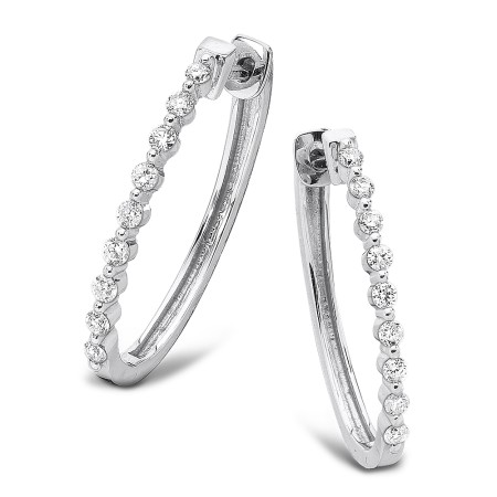 Prong set Floating Diamond Oval Hoops in 14k White Gold