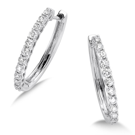 Pave set Diamond Oval Hoops in 14k White Gold
