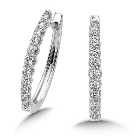 Pave set Diamond Oval Hoops in 14k White Gold